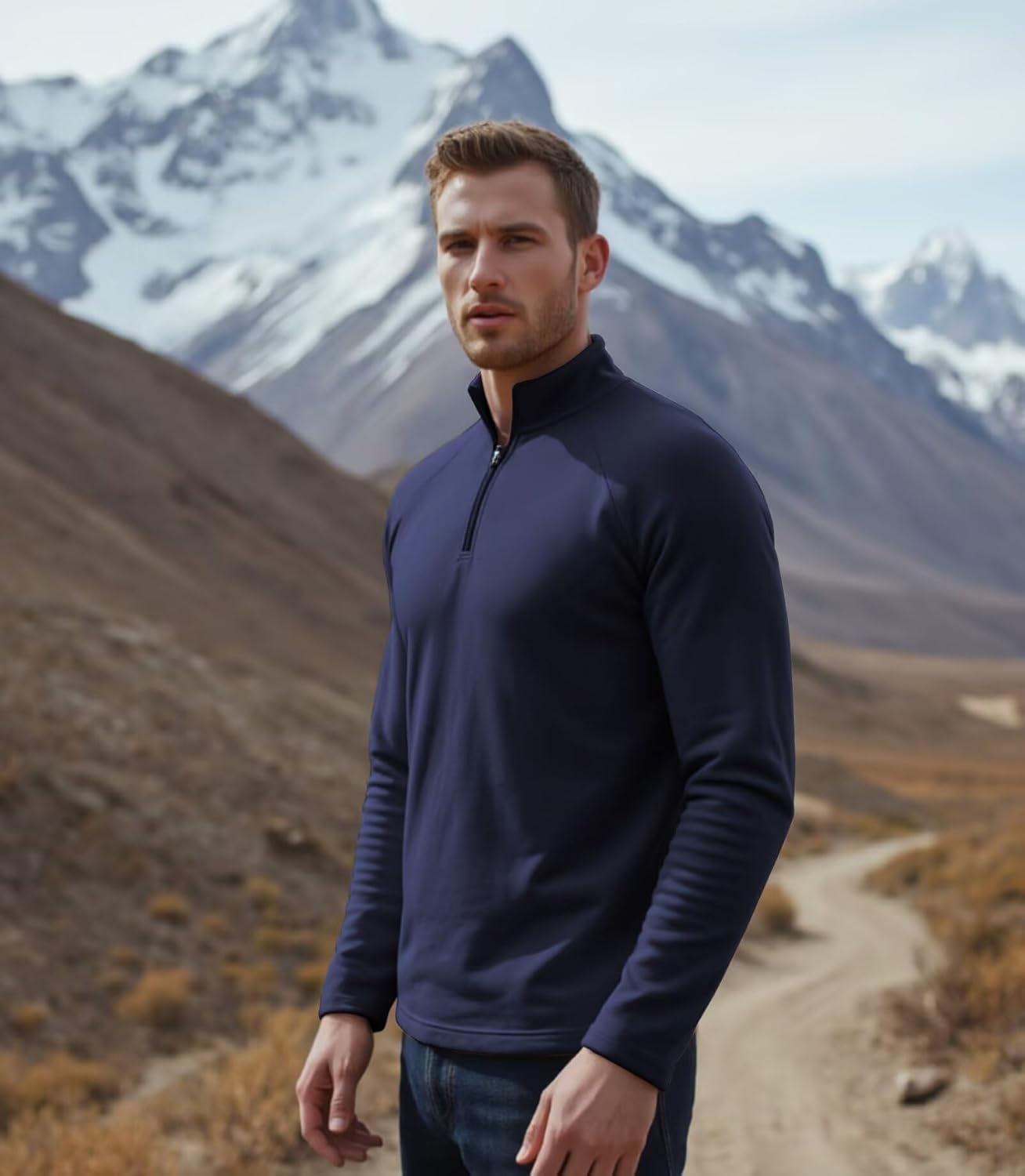 Mens Quarter Zip Pullover Fleece, Outdoor Half Zipper Jacket 1/4 Zipped Thermal Sweatshirt Regular Fitted - Image 2