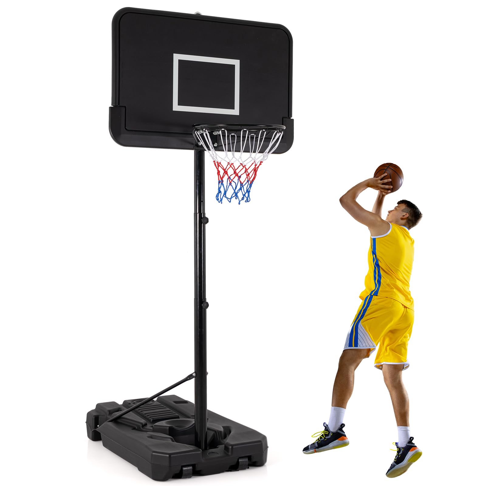 COSTWAY 10FT Portable Basketball Hoop Net Set, Adjustable Basketball Stand with Wheels, Indoor Outdoor Basketball Goal System for Kids, Junior and Adults (2-3.05M, without Weight Bag)