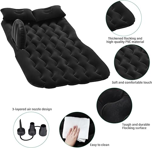 Miniatura 4 de NovelBee Colchón inflable de aire para automóvil, asiento trasero, cama para dormir con cabeza y almohadilla lateral para protección adicional,