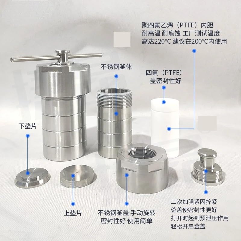 NURII Hydrothermal Synthesis Reactor, 25 Ml50ml/100ml/200Ml, High Temperature and High Pressure(500ml 1set)