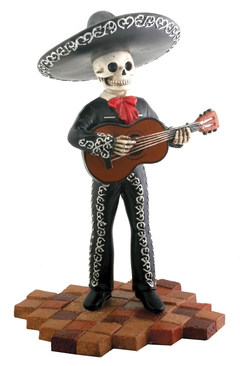 Skeleton Skull Black Mariachi Band Guitar Figurine Collectible