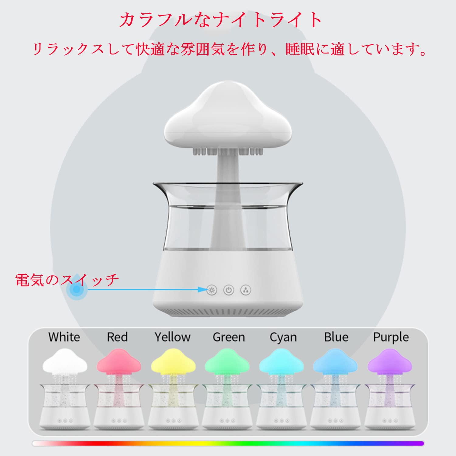 Amazon.co.jp: ELEOPTION 加湿器 雨雲加湿器 卓上 アロマ 上から給水