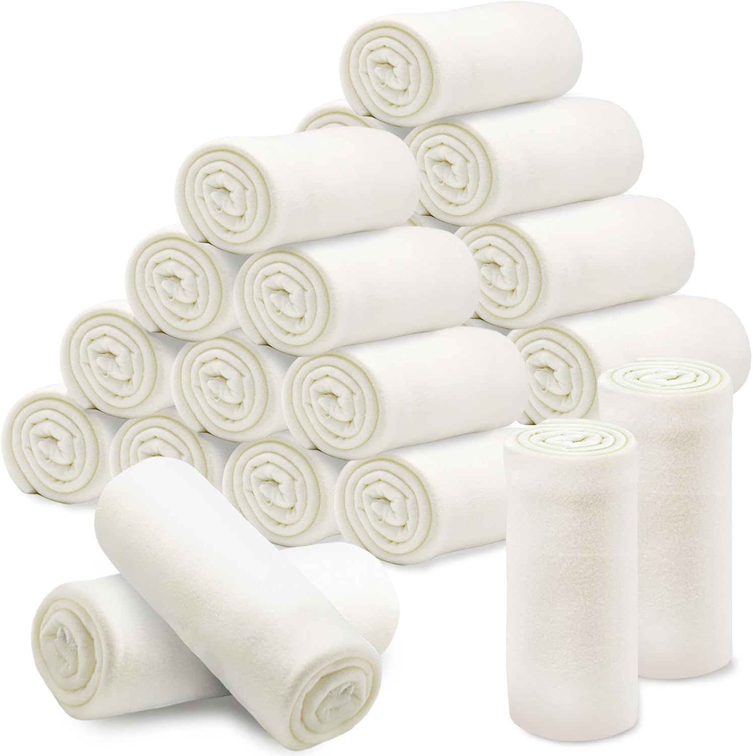 24 Pcs Fleece Blankets Bulk 60 x 50 in, Soft Lightweight Throw Blankets in Bulk Large Cozy Wool Blankets for Wedding Bed Couch Use Gifts & Home, Homeless Men Women (White)