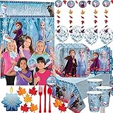 Mega Frozen 2 Birthday Party Supplies Pack For 16 With Frozen 2 Plates, Cups, Napkins, Tablecover, Candle, Balloons, Cutlery, Leave Decorations, Scene Setter and Photo Props, Banner, and Believe Pin