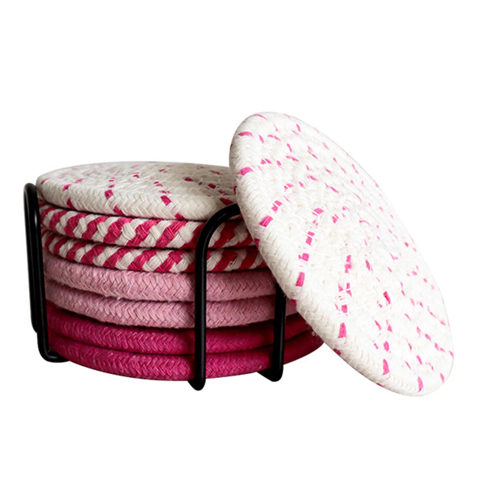LUCKGONI Absorbent Cotton Rope Coasters Set Potholders Household Insulated Coasters With Storage Rack