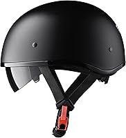Vista 10 de AHR Half Helmet with Sun Visor, Quick Release Buckle Half Face Warrior Motorcycle Helmet for Bike Chopper Cruiser DOT Approved, Run-D