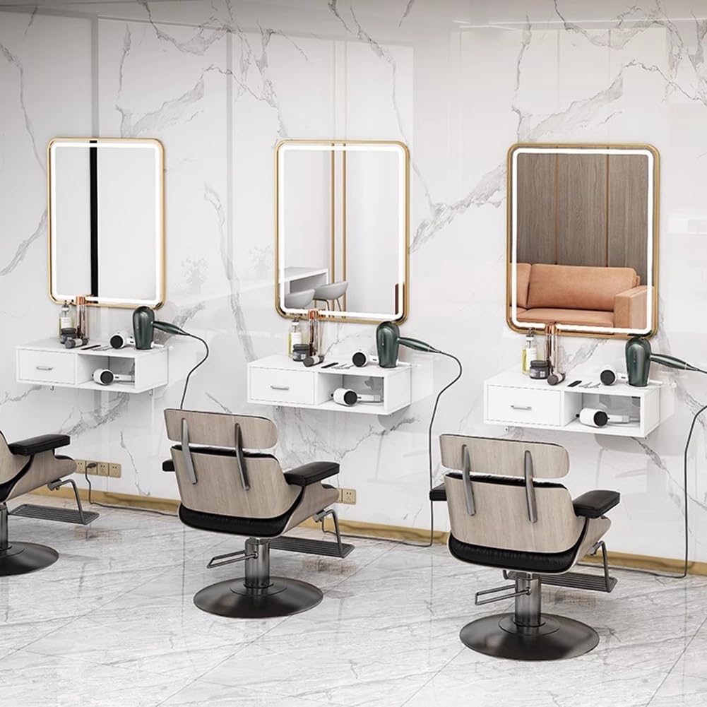 Estación de estilo de montaje en pared con cajón y soportes para secador de pelo para organización de salón y spa