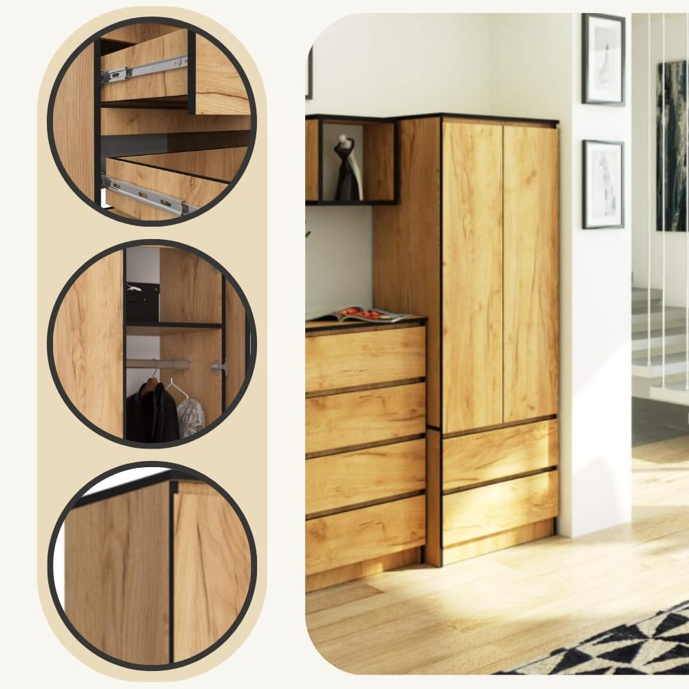 AKORD Armario S60 Roble Craft 60 cm 2 Puertas 2 cajones Frente en Color Roble Craft 1 Estante 60x51x180 cm