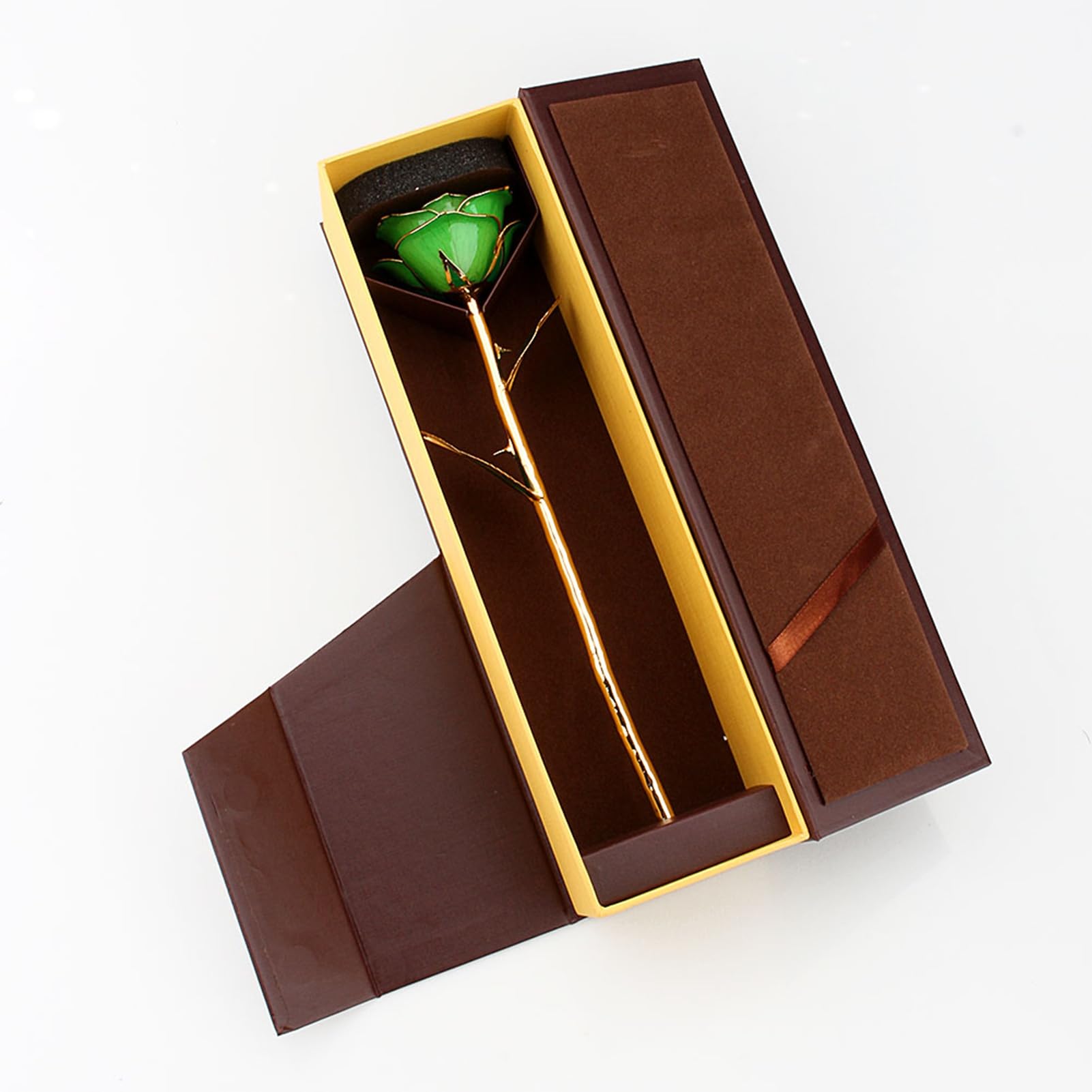 Acouto Rosa Verde Oscuro Bañada en Oro, Rosa Preservada Única de 24K Oro