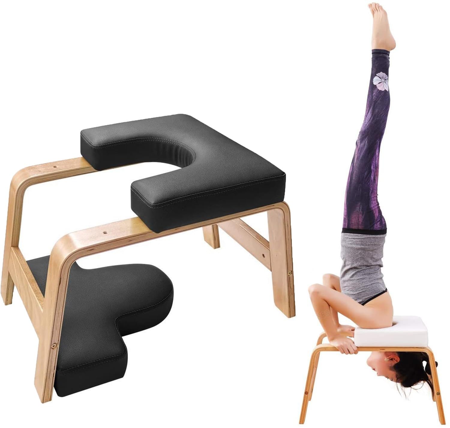 REHOOF Sgabello da Yoga, Panca Yoga per Inversioni con Telaio in Legno E Cuscinetti in Poliuretano per Alleviare La Fatica, Equilibrio, Attrezzatura di Supporto per Lo Yoga Domestica A