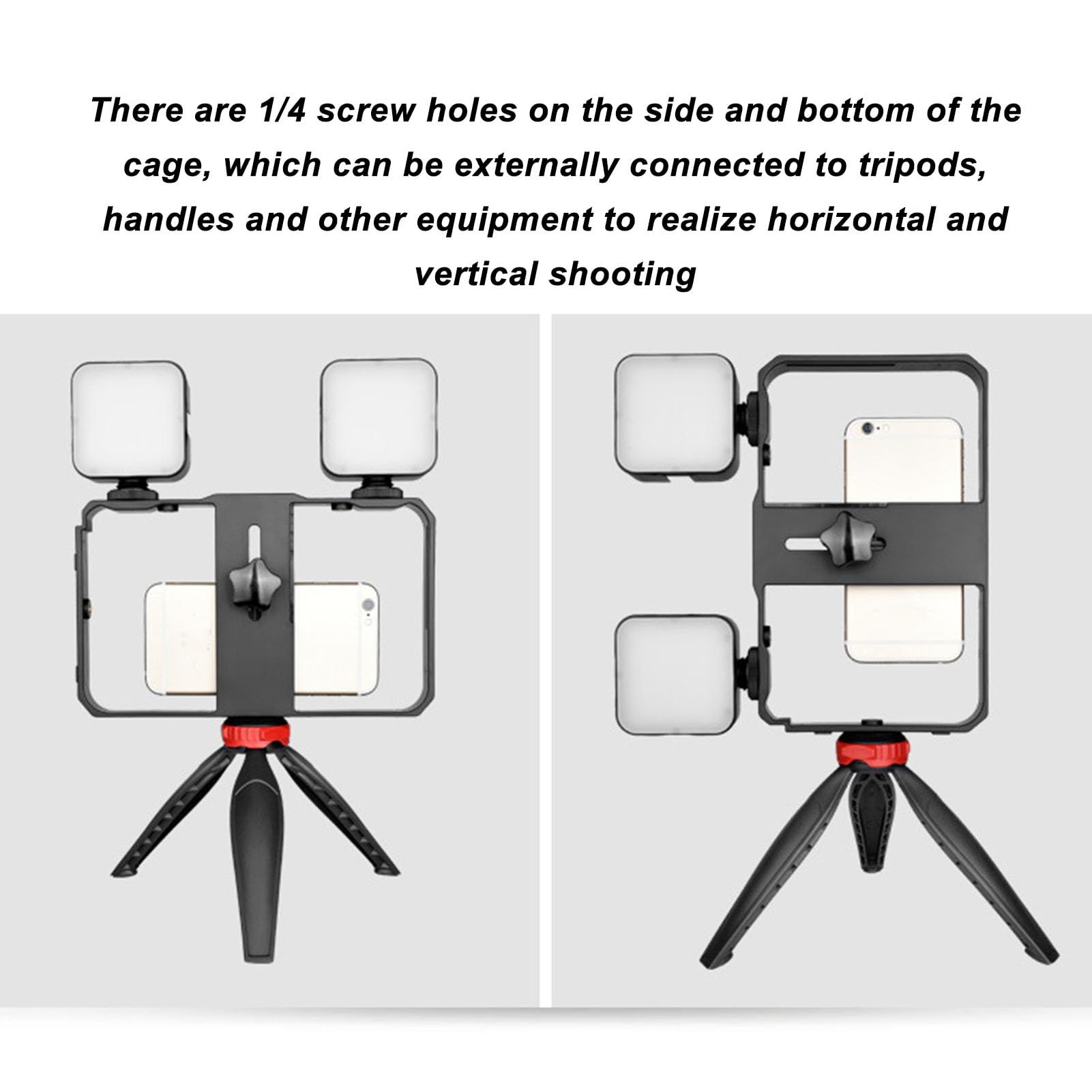 Kit en Vivo de Jaula para Cámara, Kit Universal de Plataforma de Video para Teléfono Inteligente y Cámaras, Plataforma Estabilizadora de Teléfono con Mango Lateral de Luz LED de