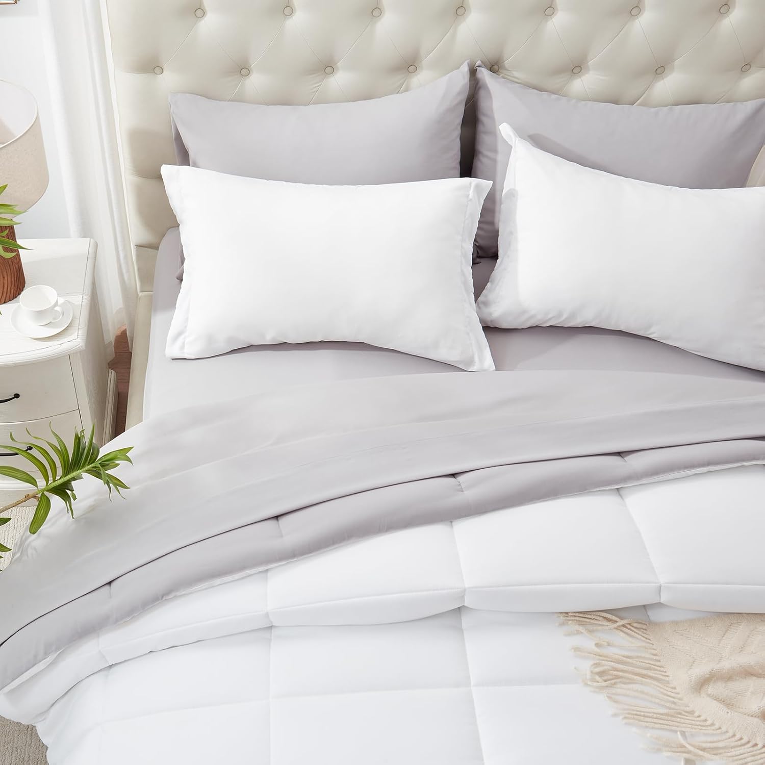 Anluoer King Size Bed in a Bag 7 Pieces, White Comforter Set with Sheets, All Season Bedding Sets with 1 Comforter, 2 Pillow Shams, 2 Pillowcases, 1 Flat Sheet, 1 Fitted Sheet - Image 4