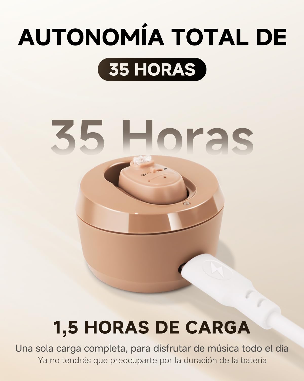 Britzgo Amplificador de Sonido 1607 con Reducción Inteligente de Ruido, Estuche de Carga Portátil, Diseño Ergonómico en L, Hasta 48 Horas de Autonomía y Carga USB (Beige)