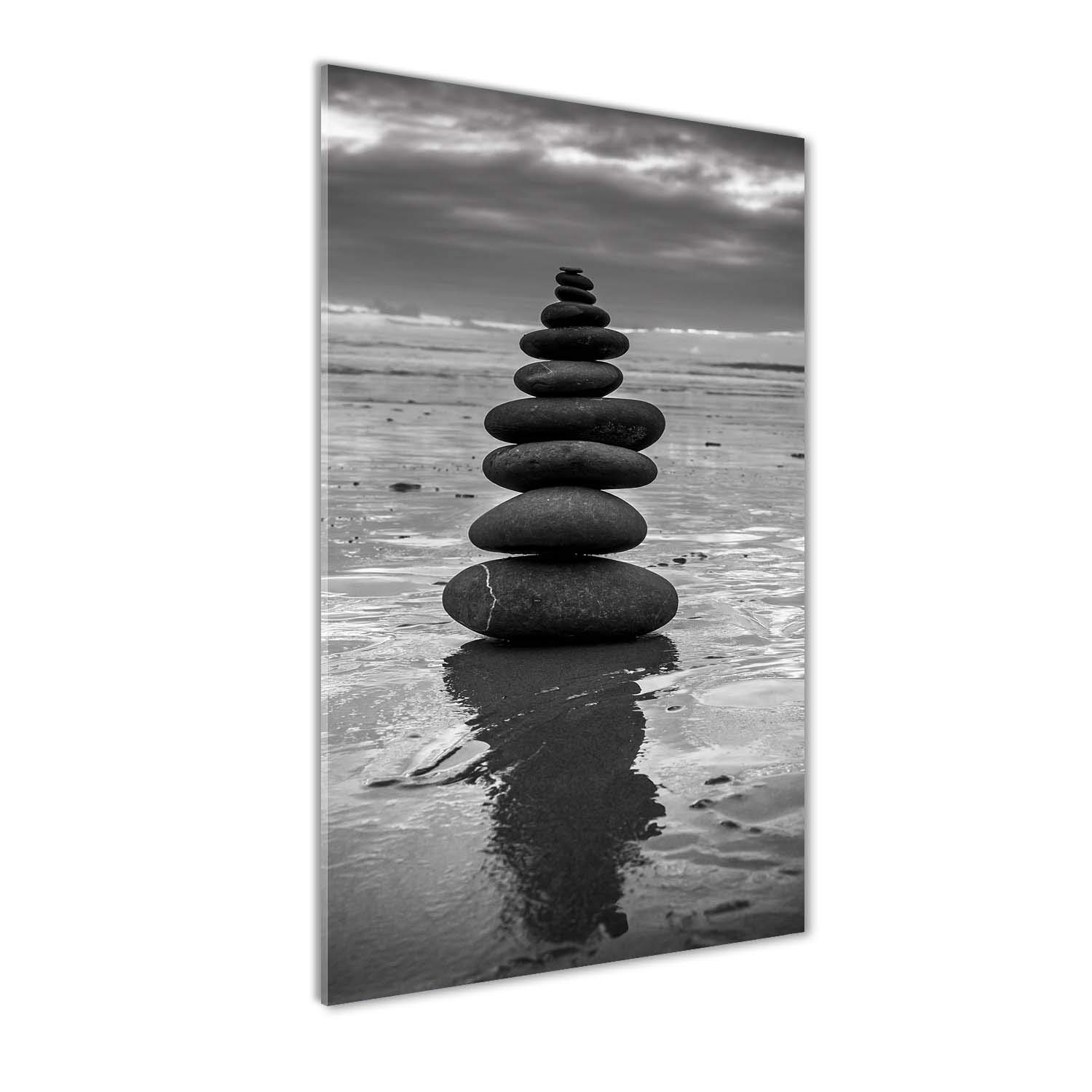 Impression sur verre 50x100 noir et blanc paysage pierres de plage