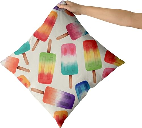 Miniatura 3 de Juego de 2 fundas de almohada de helado de 18 x 18 pulgadas, diseño de acuarela verde, amarillo y rojo, fundas decorativas de verano, fundas de