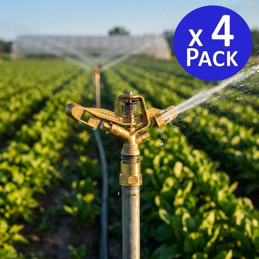 Suinga Aspersor de Riego Agricola Laton Circular 3/4" Hembra | Pack 4 Aspersores con Alcance 13 a 18 m | Aspersor de Jardin 360º