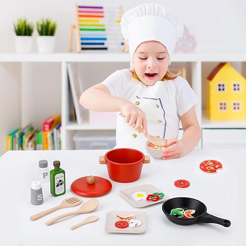 Miniatura 2 de deli Juego de alimentos de madera, juego de 25 juguetes de cocina para niños, accesorios de cocina para niños a partir de 3 años