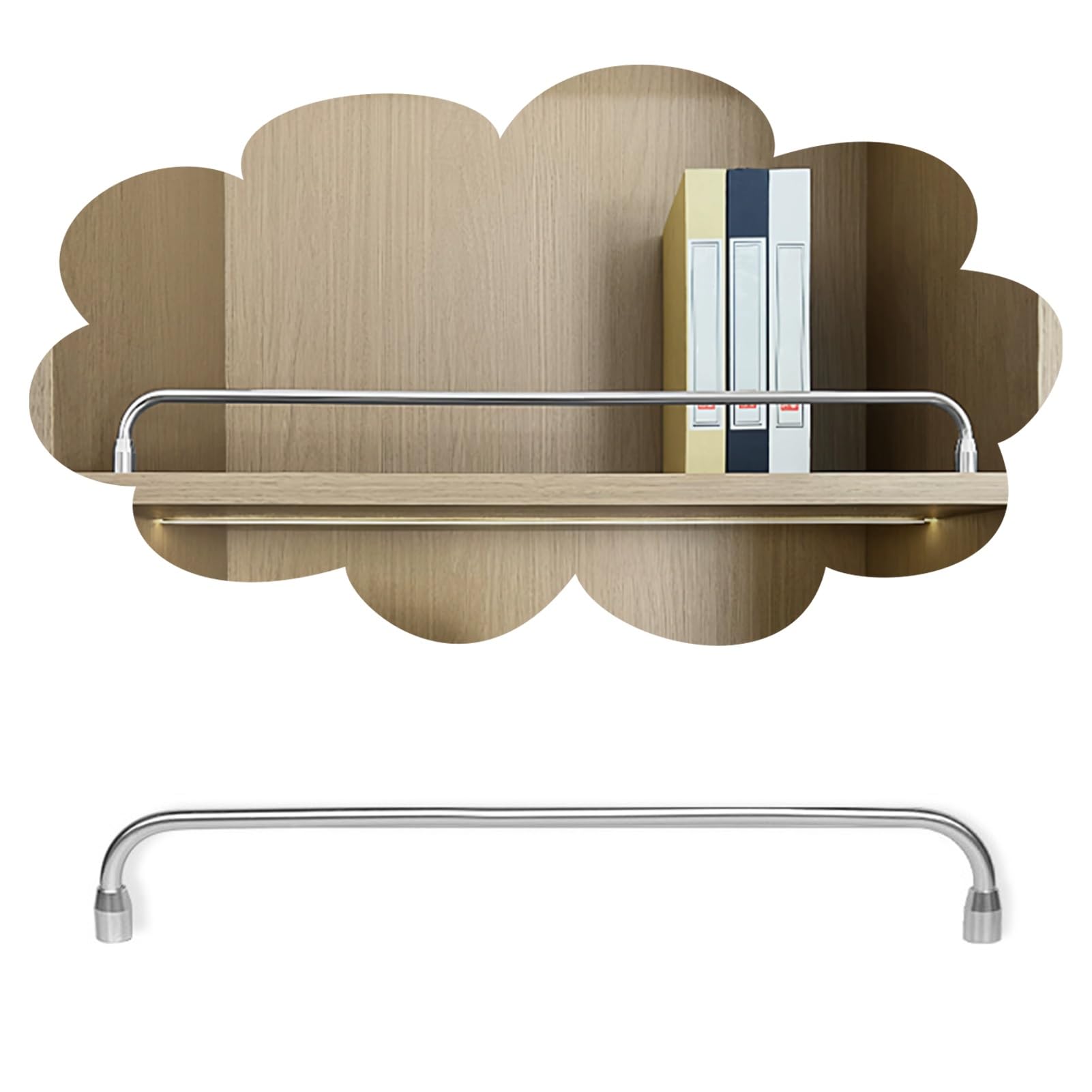 Decorative Shelf Guardrail for Book Cabinet, 8 to 80 in Long Curved Furniture Shelves Fence Rail, Wood Display Holder Barrier Railing Rods(Silver,57in/145cm)