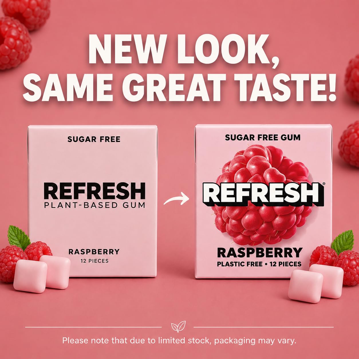 Refresh Sugar Free Chewing Gum with Xylitol, Raspberry, 12 Pack thumbnail 2