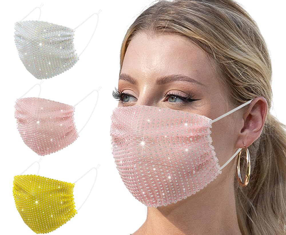 3 Pcs Multi Color Sequin Women Gift Accessories Customize Mesh Crystal Mask Christmas Halloween Party Decorations Halloween Music Festival Party Latest Glowing Mask Nightclub Cover-up for Adult Female