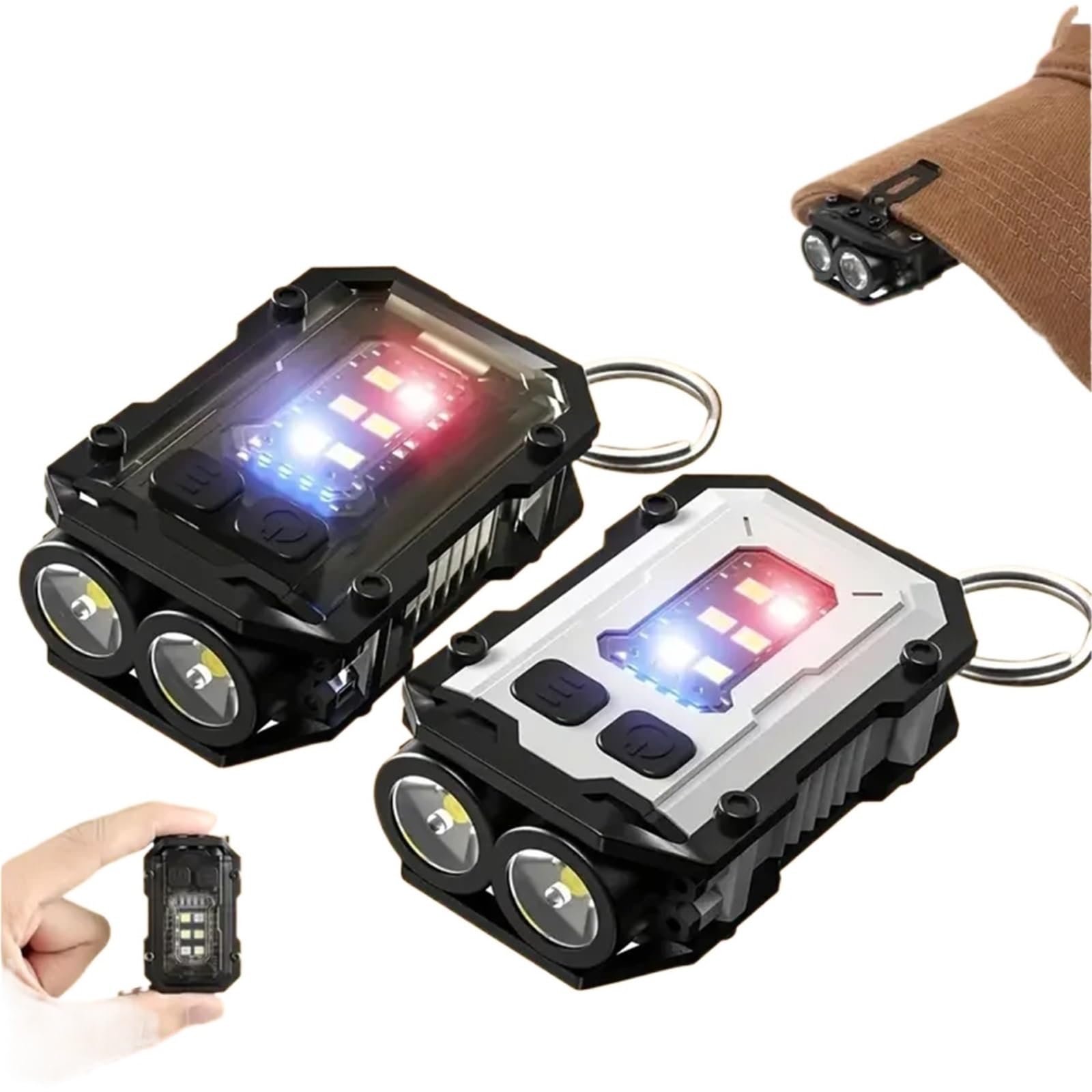 Rechargeable Torch, Clip-On Flashlight Rechargeable Mini EDC Keychain Torch,Compact Pocket COB Flash Light for Hiking Camping Fishing Holiday Gifts for Camping,Hiking(2PCS Set)