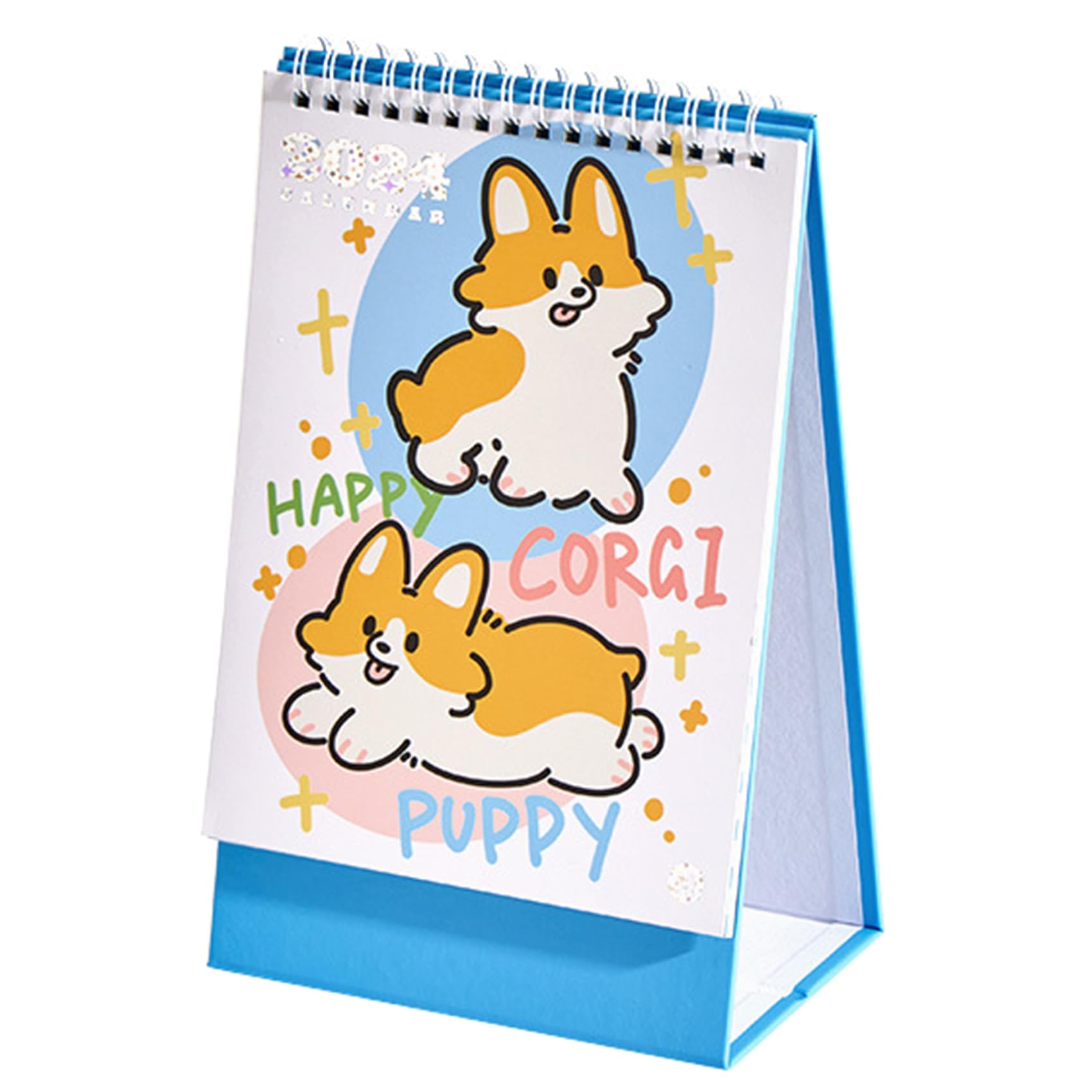 2024 Desk Calendar Monthly Flip Wirebound Cute Cartoon Corgi Calendar 9.3" x 5.9" - Blue (Nov. 2023 to Dec. 2024)