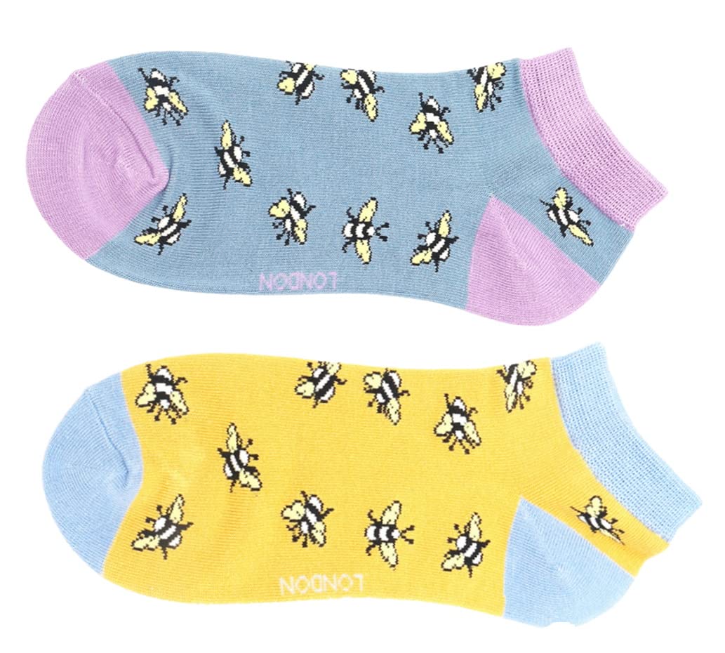 LilyRosa Womens Low Cut Trainer Socks 4-7 Bees 2 Pairs Liners (Bee)
