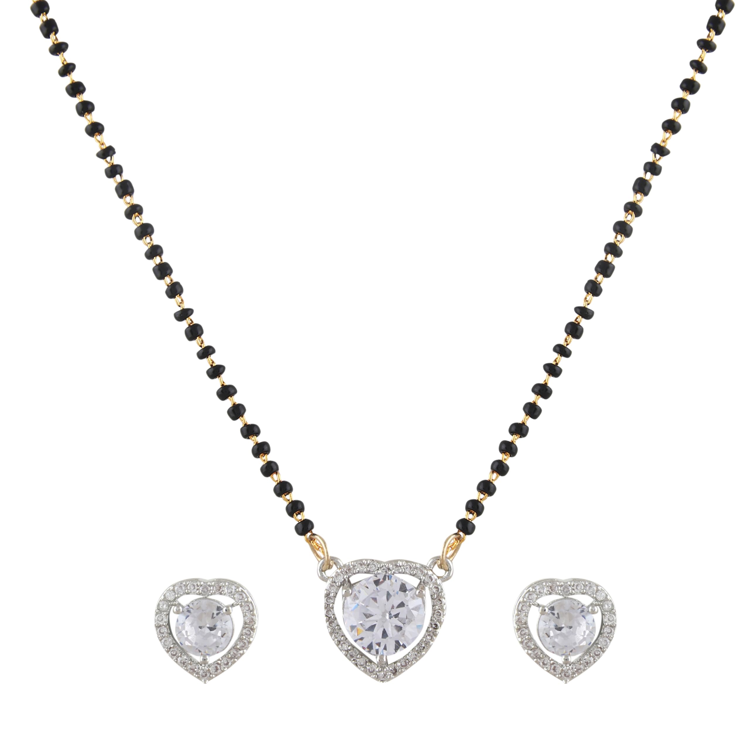 AanyaCentric Elegant Short AD Mangalsutra Set - Modern Design with Single Line Black Beads Chain and Sparkling American Diamonds (ACIME011F) (B0CQ555QP7) Amazon Price History, Amazon Price Tracker