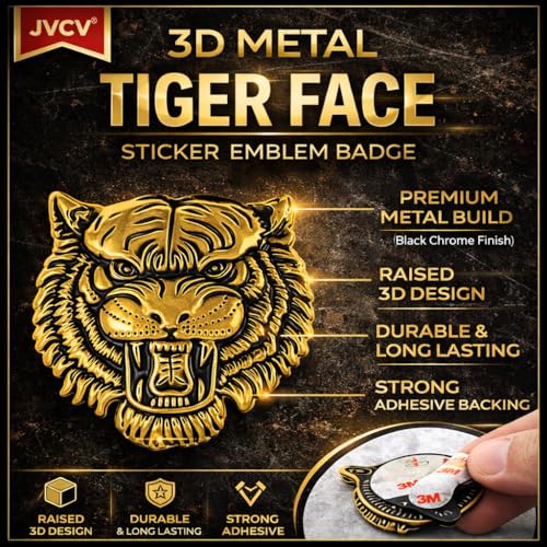 Image of JVCV 3D Metal Tiger Sticker Chrome Logo Decal Emblem Badge for All Cars Bikes Laptops Headphones Helmets Home Office Accessory (Tiger, Gold)