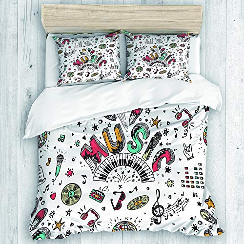 MOTINE Duvet Cover Sheet Set,Music Background,Soft Microfiber Bedding Set-3 Piece Set,King