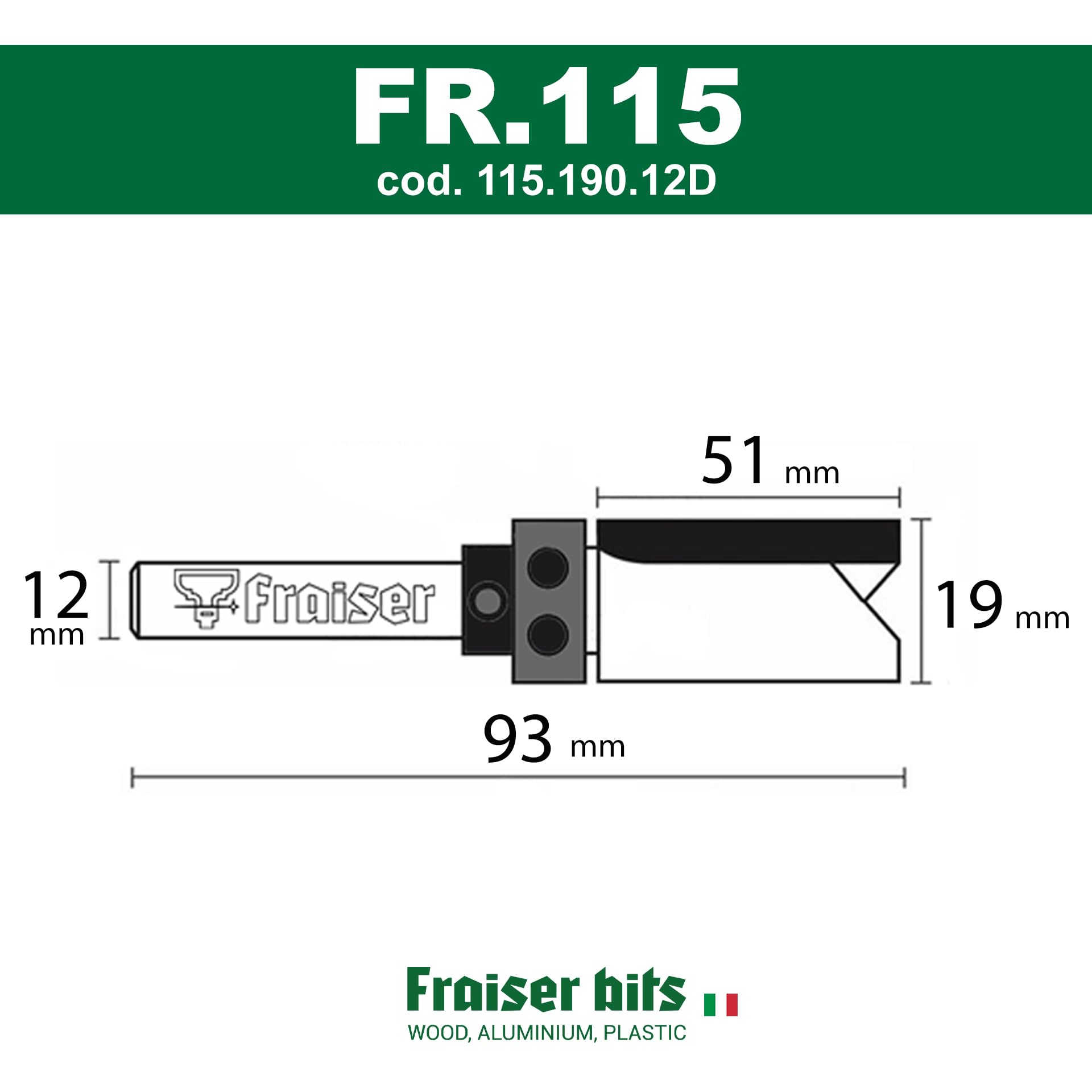 Fraiser Frez do kopania z łożyskiem do drewna, średnica 19 mm, trzonek 12 mm, do frezarki pionowej i frezarki