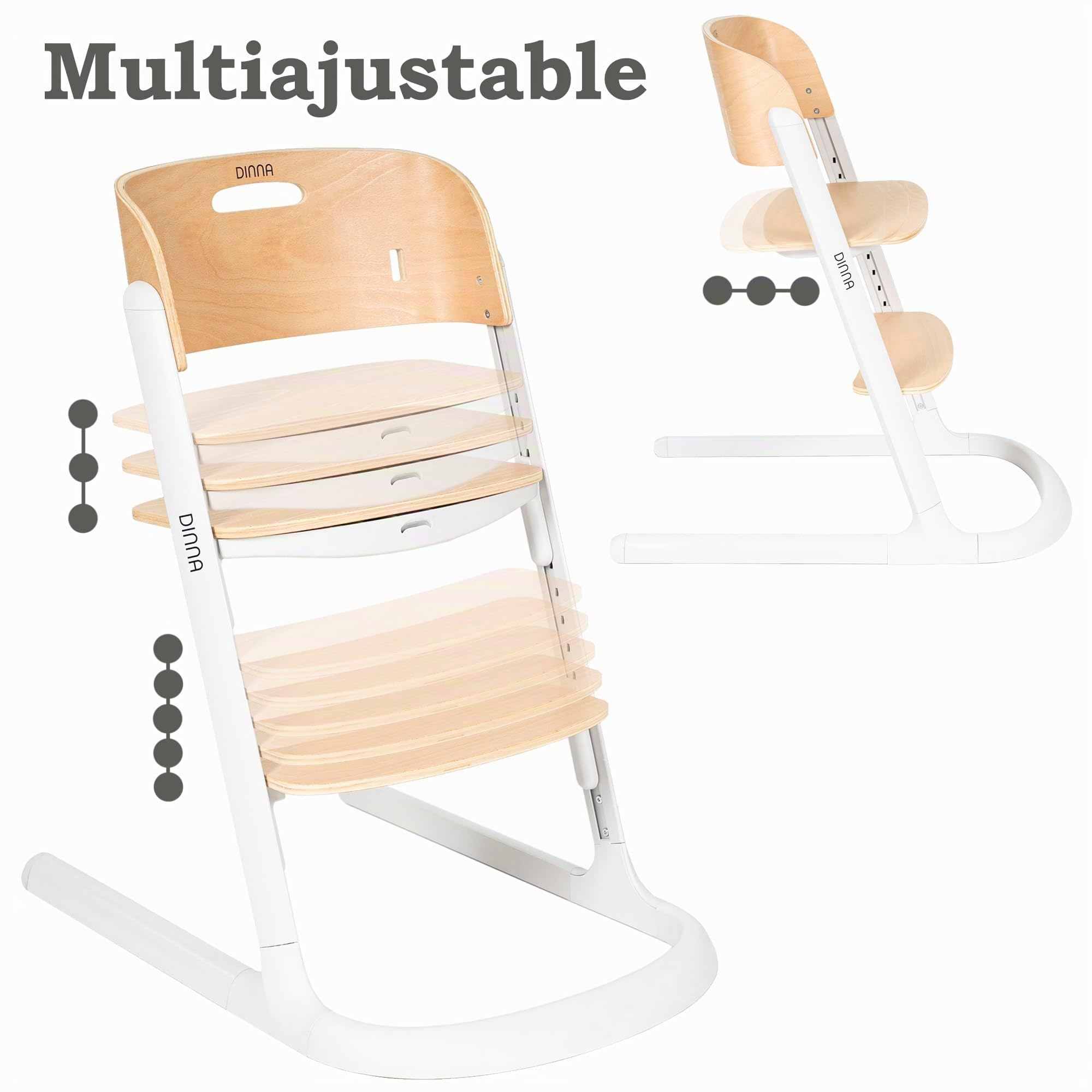 Olmitos Trona evolutiva de madera 2 en 1 DINNA Silla infantil Evolutiva y convertible desde 6 meses hasta adolescencia | Ajustable en altura y profundidad, bandeja extraíble y arnés 5 puntos (Negro)