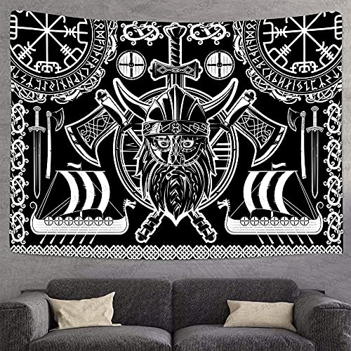 F-Fun Soul Viking Tapestry For Man Viking Odin God Tapestry 80X60Inches Norse Runes Warship Celtic Scandinavian Psychedelic Art Wall Hanging Tapestries For Living Room Bedroom Viking Decor Gtlsfs438 #TOP3