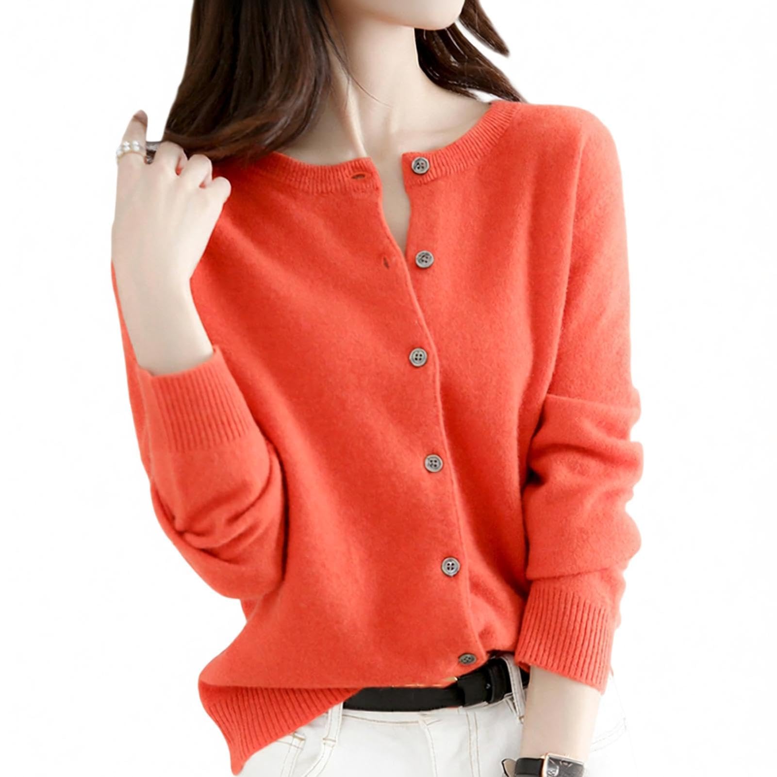 Cappotto di Maglia Classico con Bottoni, Maglione Corto in Lana con Scollo Rotondo, Cardigan Elegante e Leggero, Maglione da Donna in Maglia