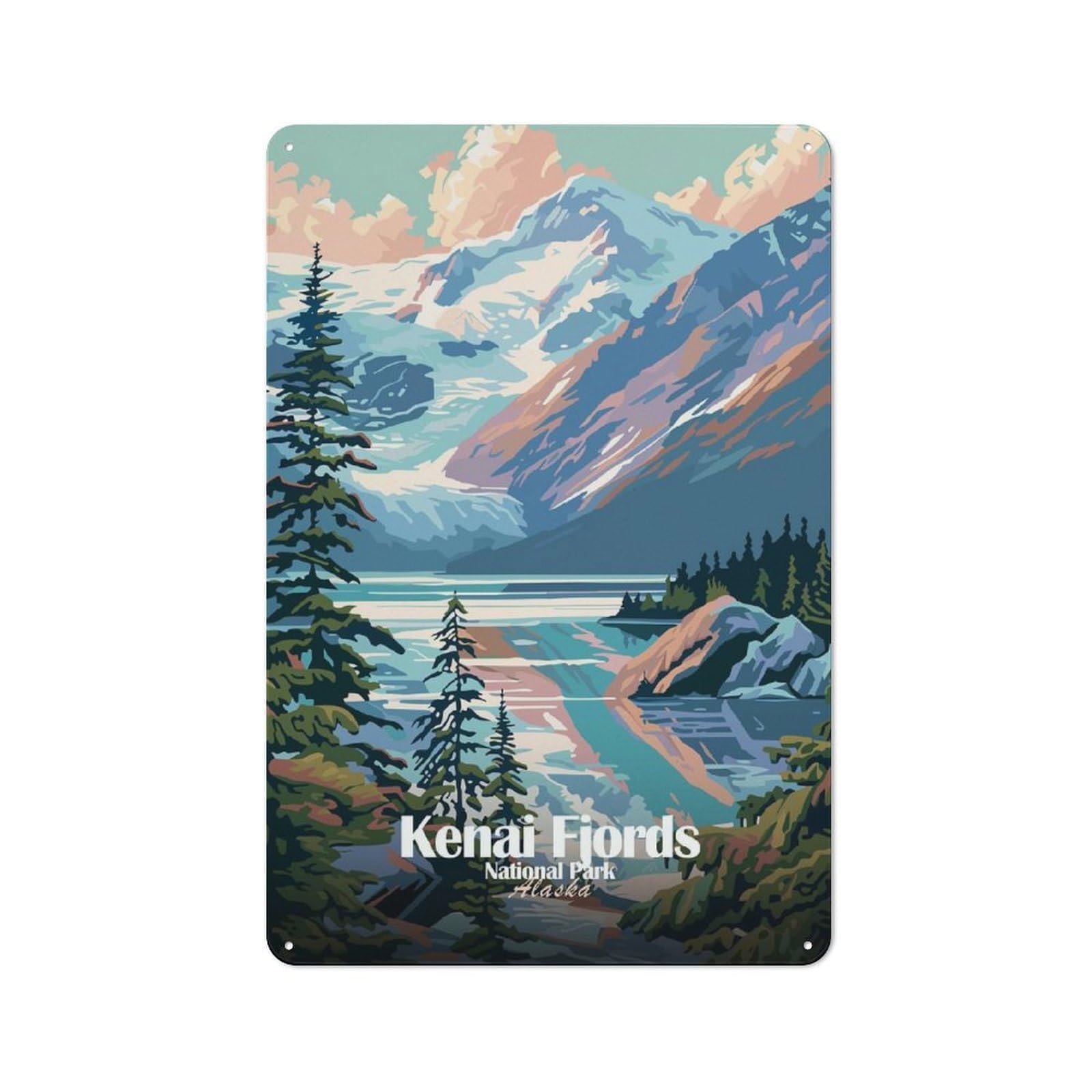Junmoney Style-3 Vintage Tin Sign 30X20cm With Kenai Fjords National Park For Guest Room Or Hallway, For Retro Home Interiors, For Garage And Workshop Walls