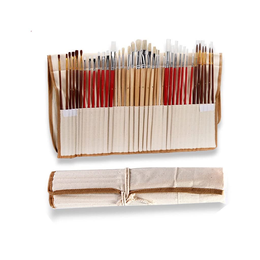 Pennelli per Pittura, 38 pennelli con Manico Lungo in Legno, Borsa in Tela, Scatola, Forniture artistiche per Olio, Acrilico e Acqua