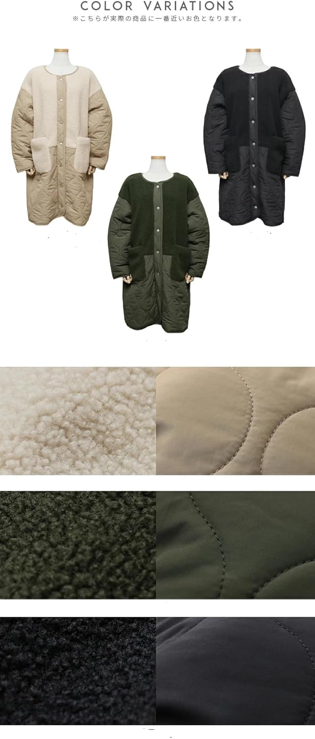 [AILITI] ノーカラーコート レディース ロング丈ジャケット 秋冬 防寒アウター ゆったり キルティングコート 大きいサイズ