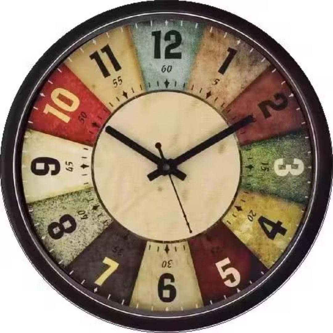 Vintage Colorful Wooden Style Wall Clock for Living Room & Kitchen Decor | Rustic Farmhouse Round Analog Watch | Silent Non-Ticking Retro Decorative Timepiece for Bedroom, Black Frame-image-26