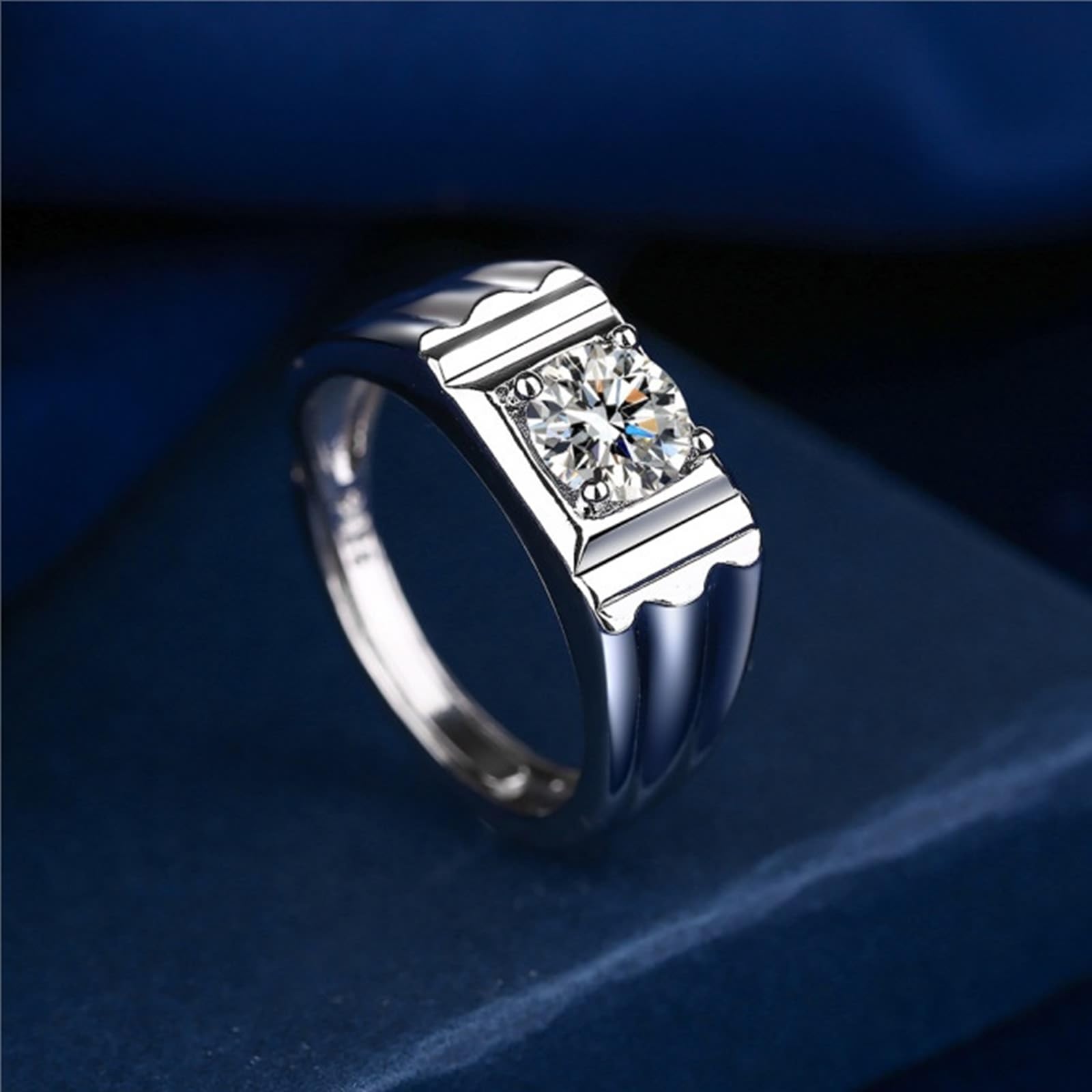 Anillos de dedo para hombre, oro blanco de 18 quilates, elegante diseño de onda, diamantes de laboratorio de 4 puntas, hermosos anillos para boda para él, talla 7-14