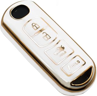 FEYOUN Key Fob Cover Compatible with Mazda 3 6 3 Sport CX-3 CX-5 CX-7 CX-9 MX-5 Miata Toyota Yaris iA Smart 4 Buttons TPU Remote Keyless Key Fob Case Protection Shell Accessories, White