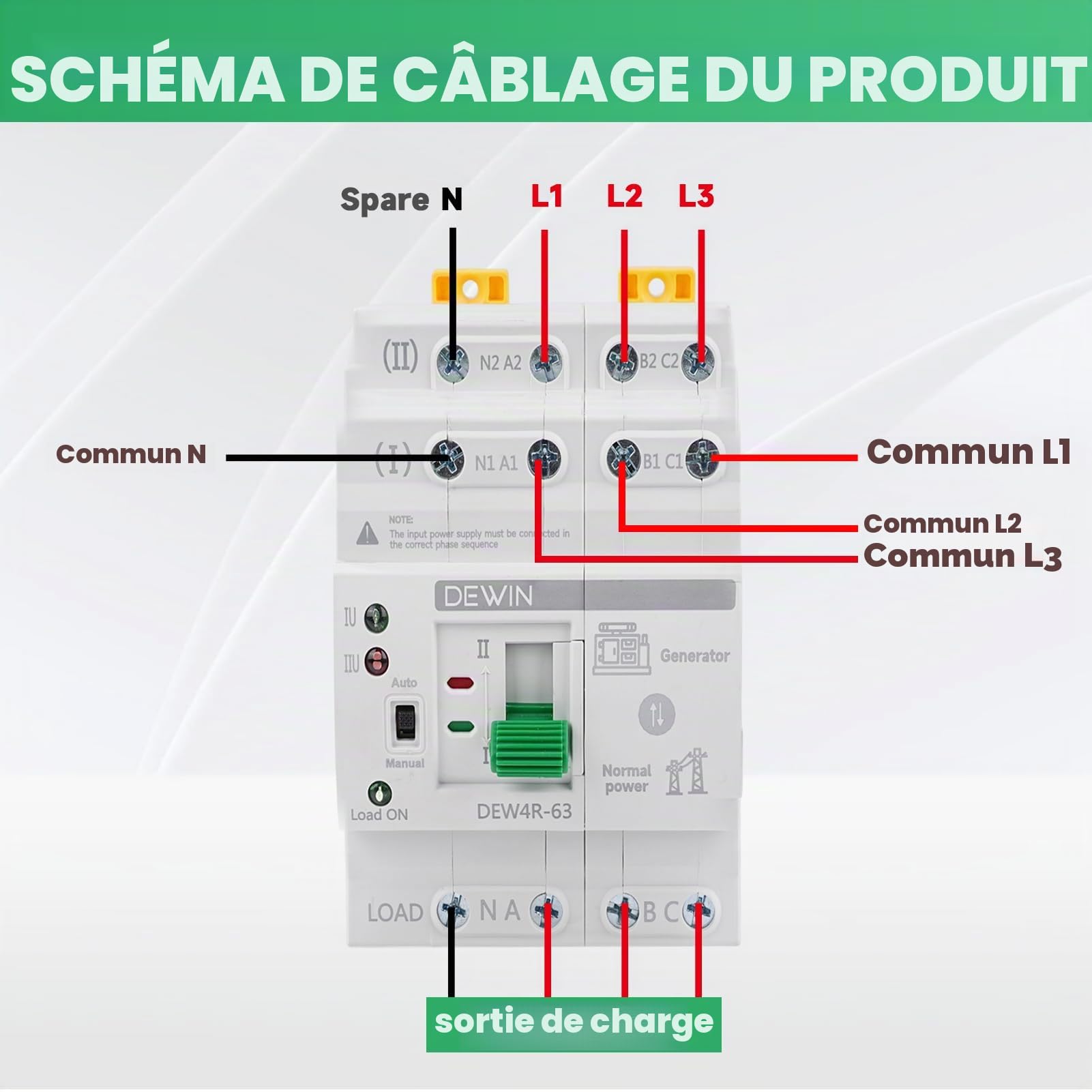 Commutateur de Transfert Automatique, 4P 63A 400V ATS Commutateur Automatique Commutateur Diarail Double Puissance Automatique Transfert Commutateur