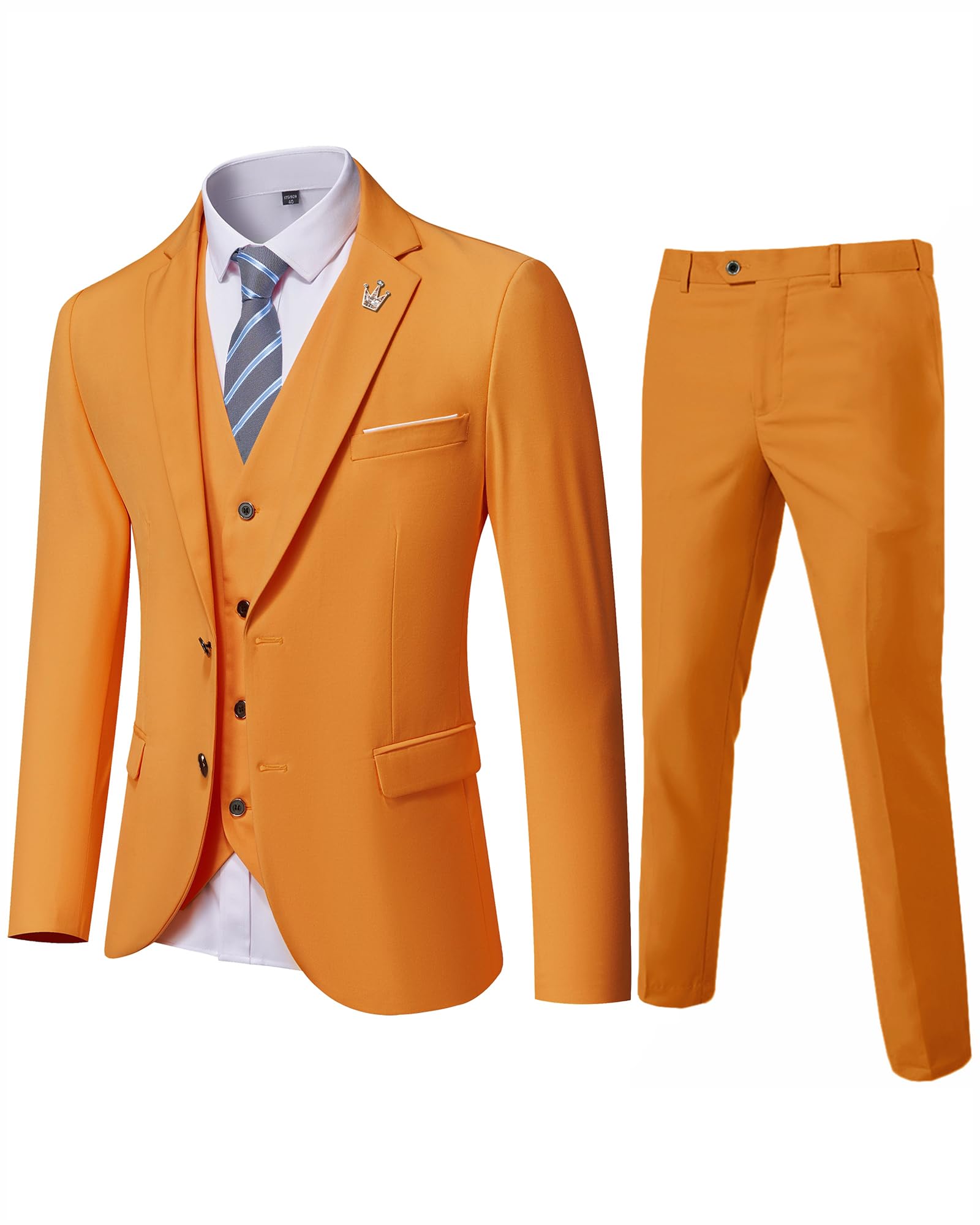 MY'S Men's 3 Piece Slim Fit Suit Set, Two Button Blazer Jacket Vest Pants with Tie, Solid Wedding Dress Tux and Trousers