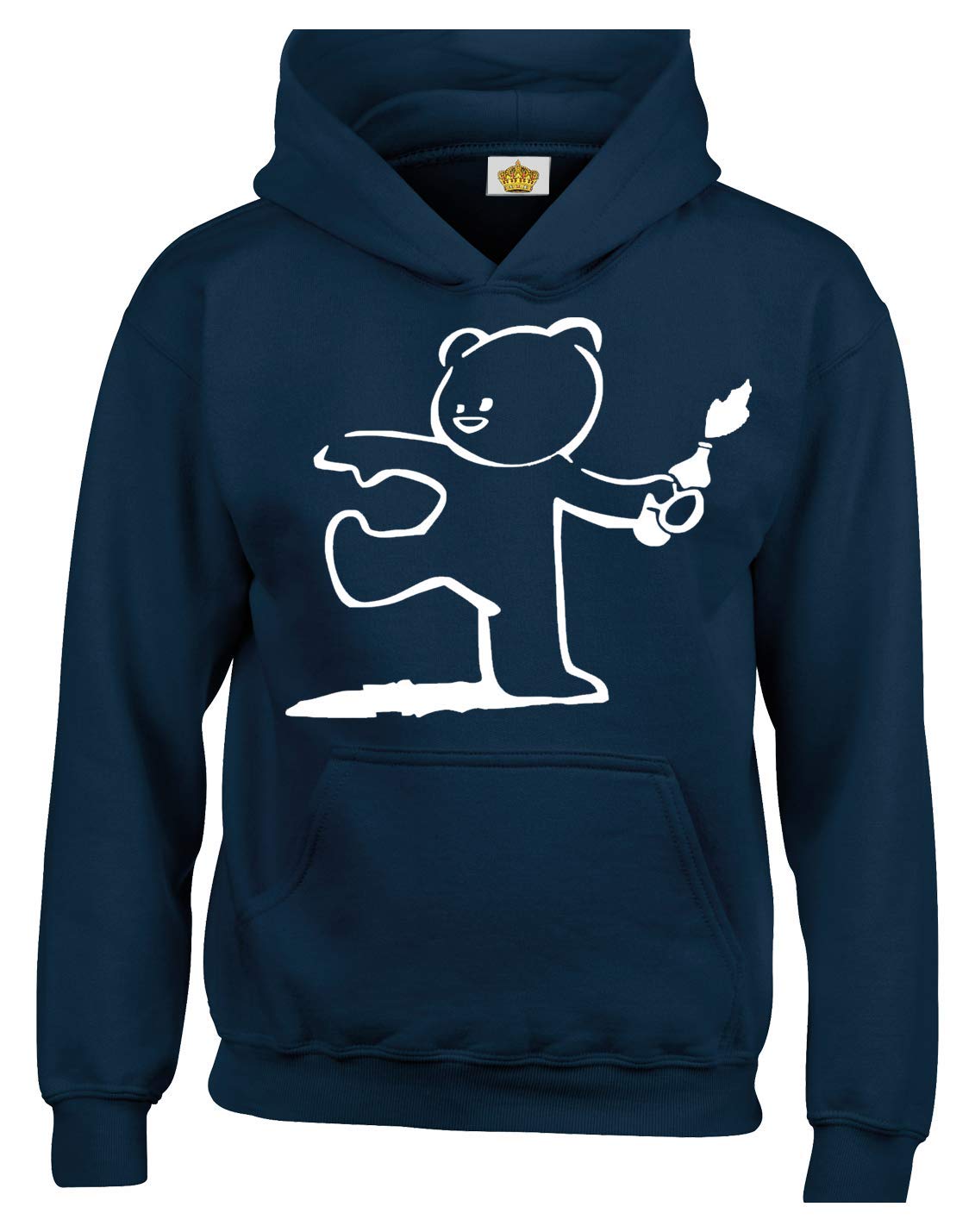 Crown Designs Teddy Bear Banksy Style Unisex Hoodies for Men, Women & Teenagers - Navy / 5X-Large