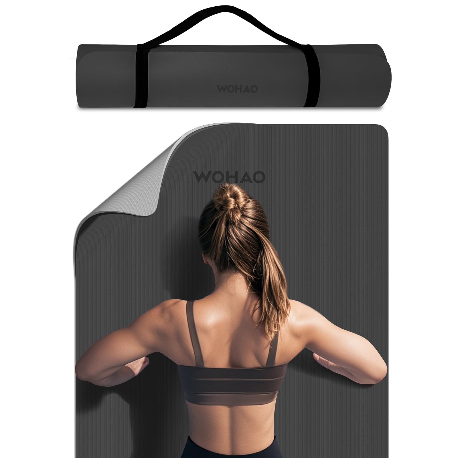 Photo 1 of ***MINOR DAMAGE***WOHAO Extra Thick 8mm Yoga Mat, 72"x28" Non Slip Exercise Mat, Reversible 2-Sided Dual Color Premium POE Material, with Carrying Strap for Yoga, Pilates, Home Gym