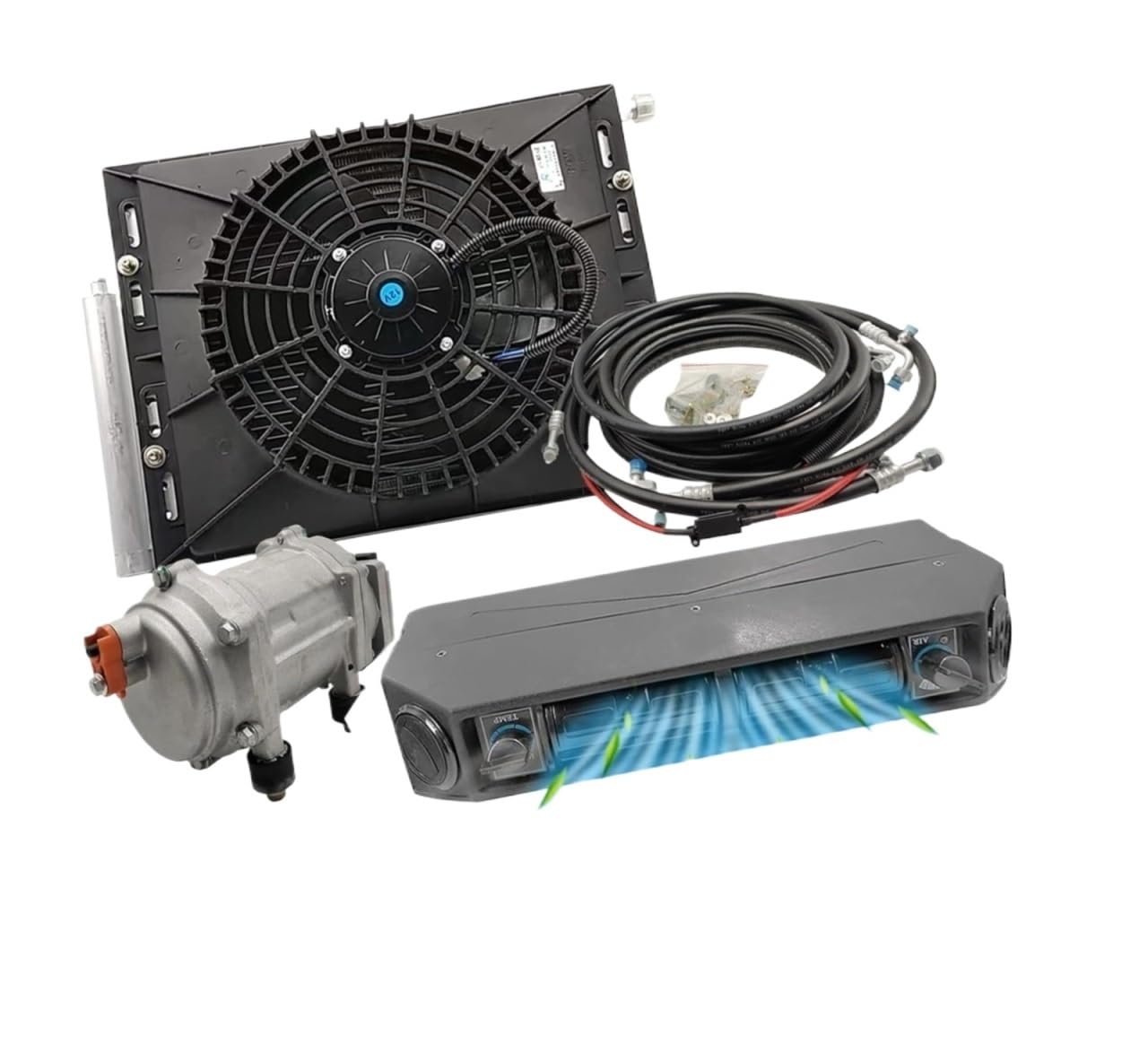 Kit Condizionatore d'aria elettrico da 12 V per furgone, camper, camion, barca e autobus - Sistema di raffreddamento universale sotto l'auto, efficiente installazione a 12 volt AC