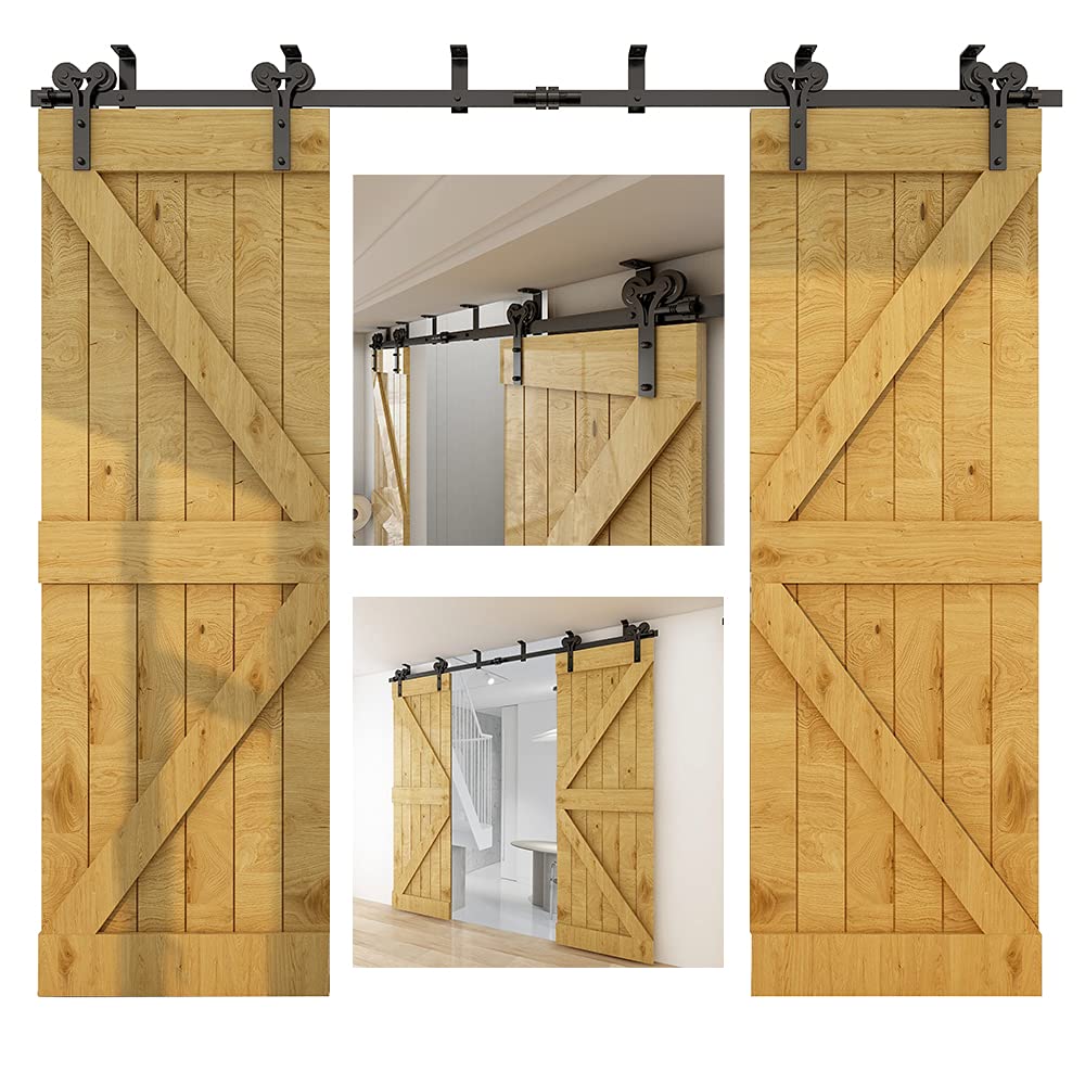 BONIKLUBA 4FT Ceiling Mount Sliding Barn Door Hardware Track Rail Kit Black Y Shape Roller Hanger Set Smooth for Double Door