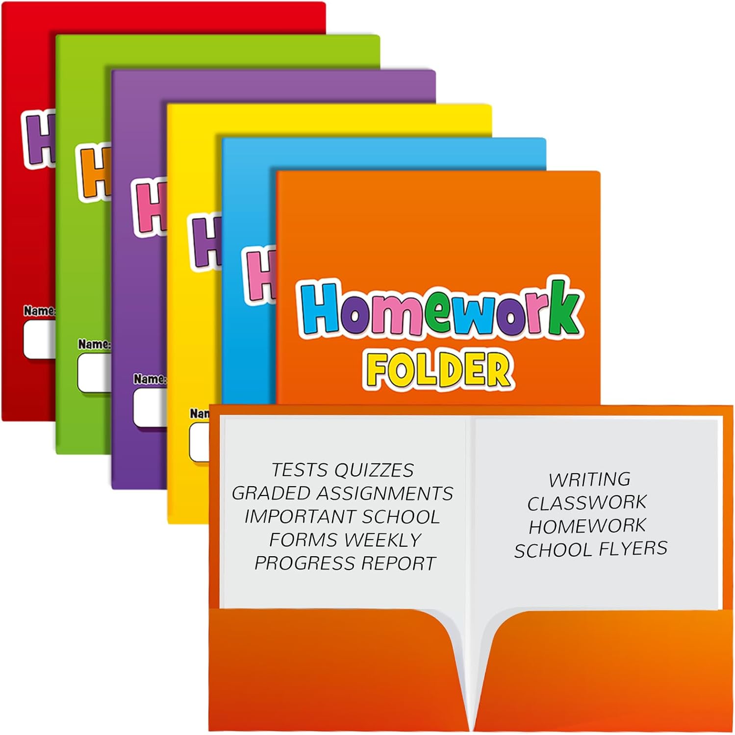 Pack of 60 Homework Folders for Students Bulk A4 Two Pockets Folders Educational