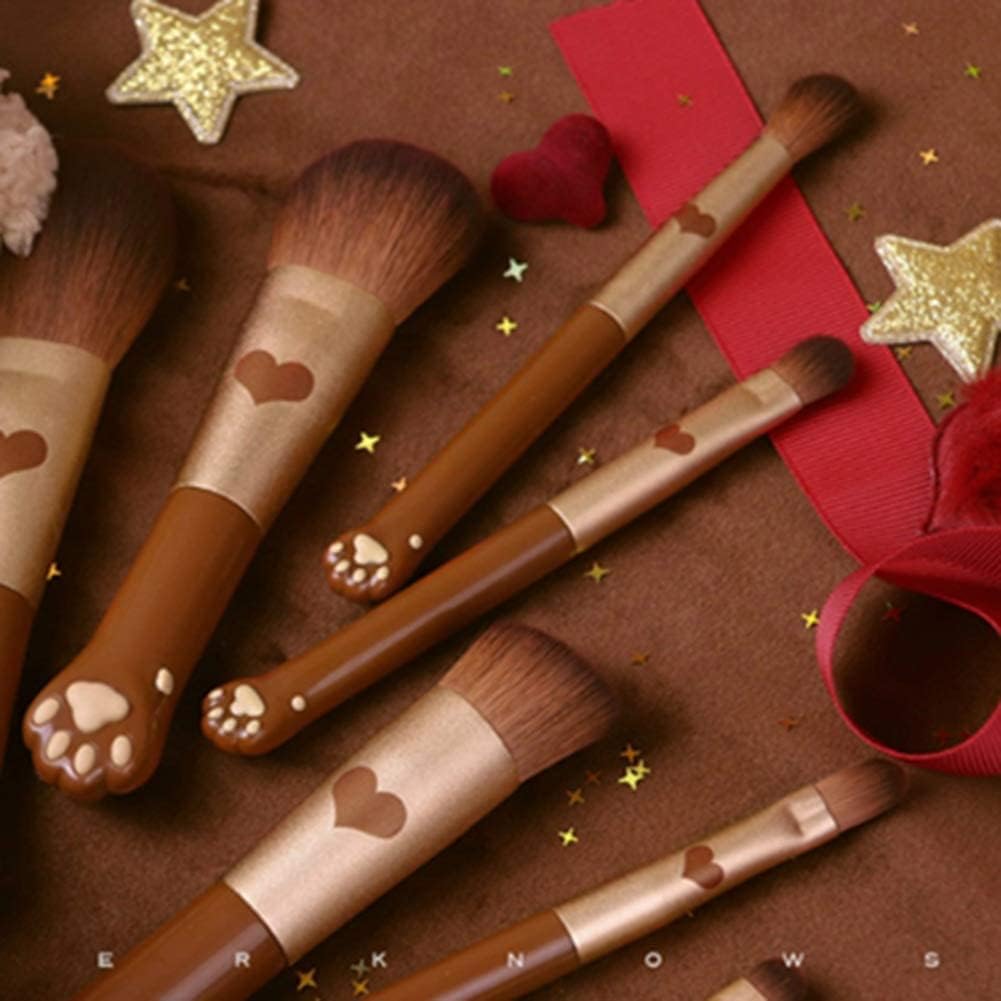 Set di Pennelli per Il Trucco da 7 Pezzi, Pennello per Il Trucco Portatile Multifunzionale, Manico in Legno Massello, Pennello per Fondotinta Facile da Pulire,