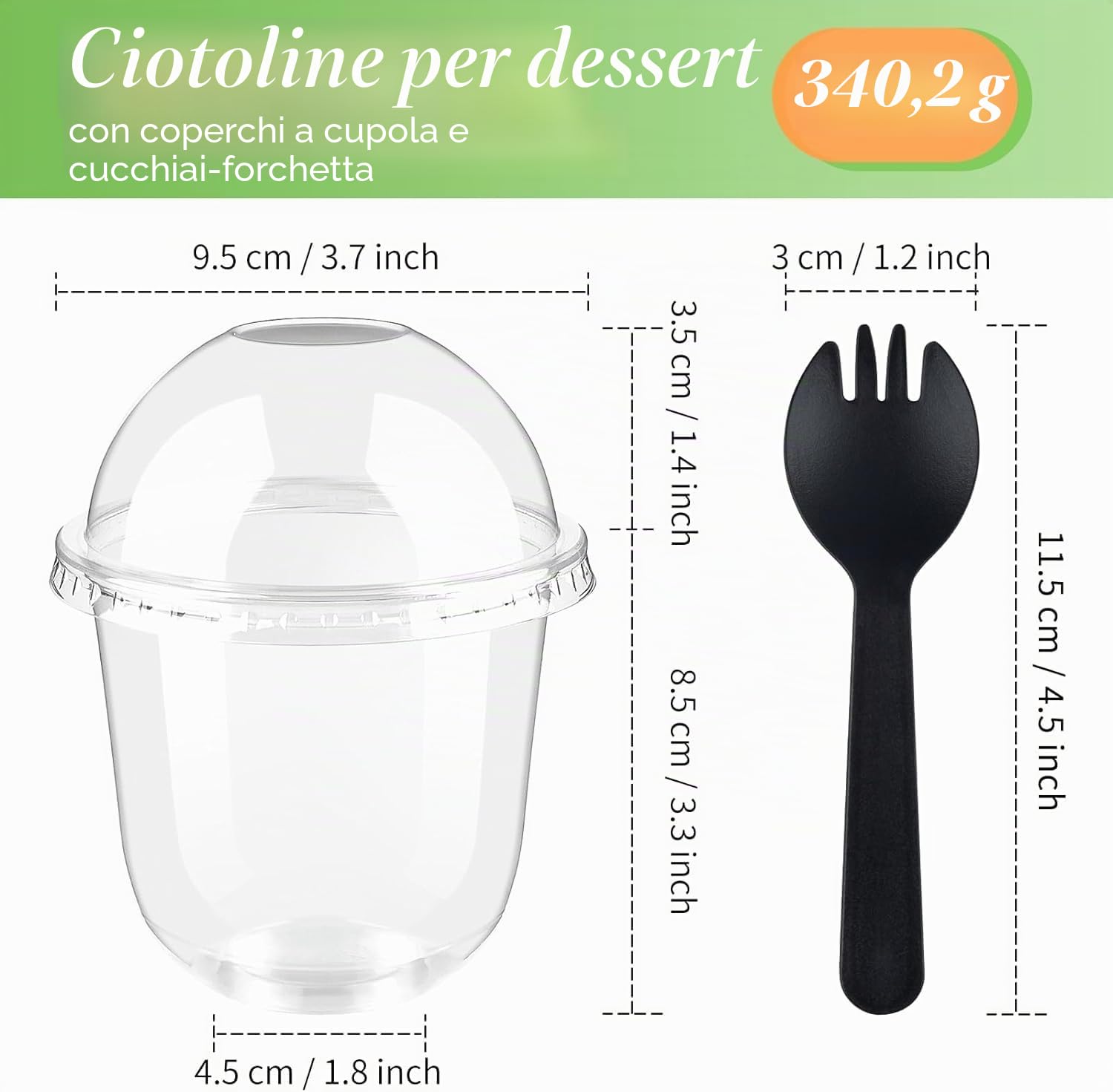 LATERN 50 Pezzi Bicchieri da Dessert in Plastica con Coperchi a Cupola, 360ml Tazze da Dessert Rotonde Coppa Trasparente per Antipasti Parfait Ciotola da Portata Riutilizzabile con Sporks