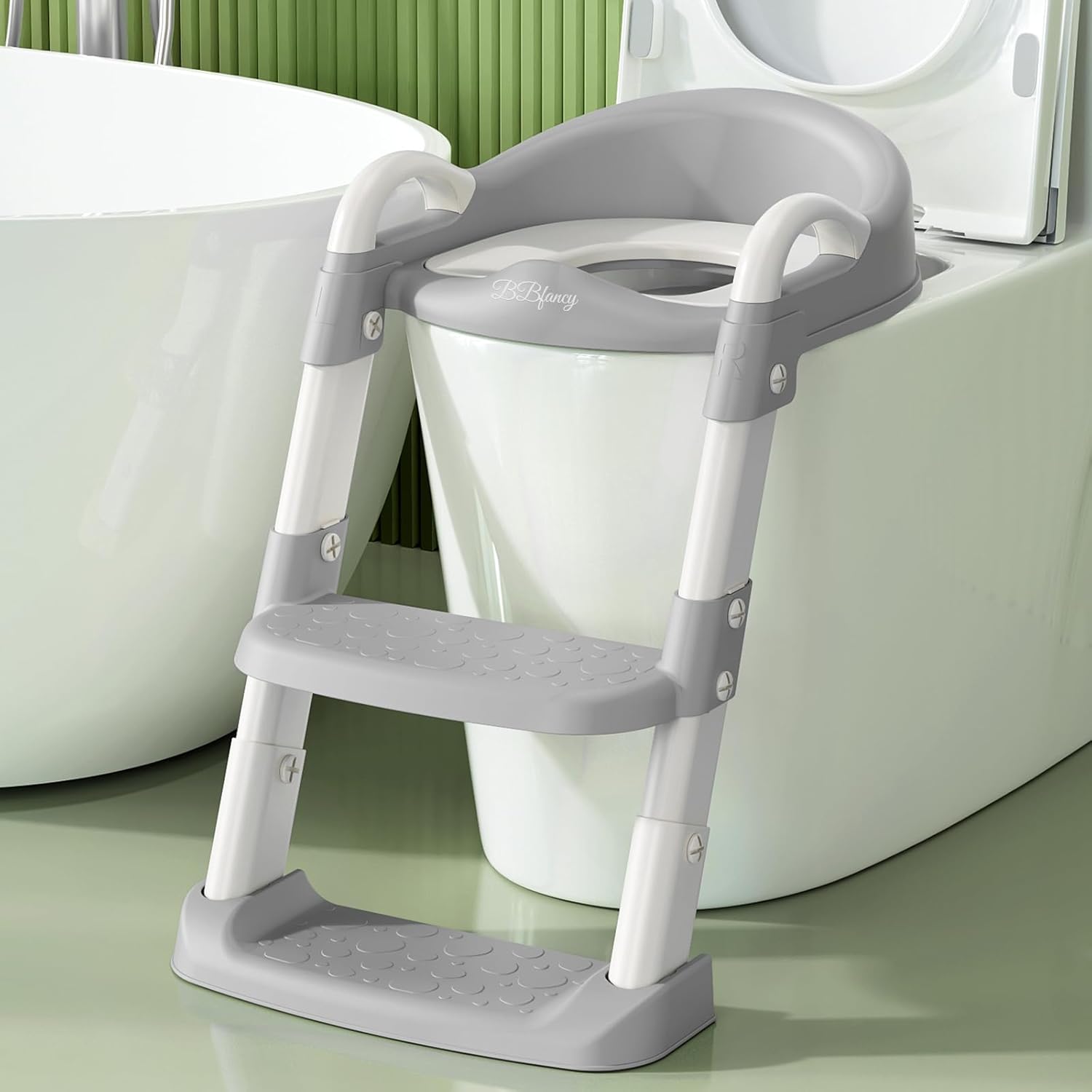 Potty Chair, potty training toilet seat with step stool ladder for Kids and Toddler Boys Girls - Kids Potty Training Soft Padded Seat Gray